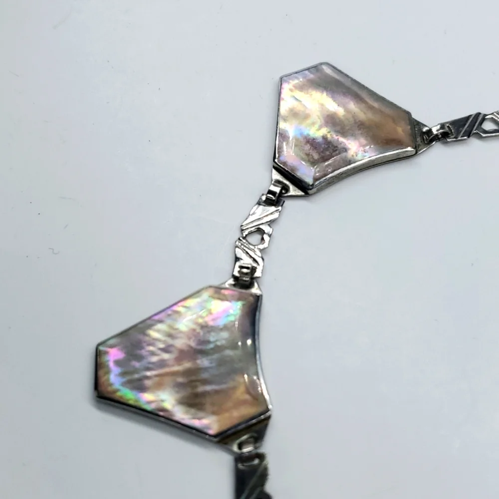 Vintage 70s Abalone Shell Silver Choker Necklace